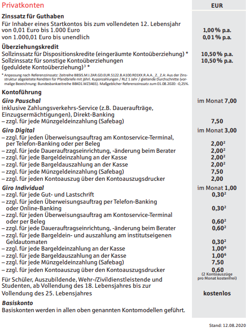Preisübersicht Konto Sparkasse