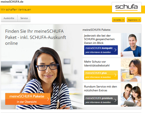 Screenshot der Seite meineschufa.de